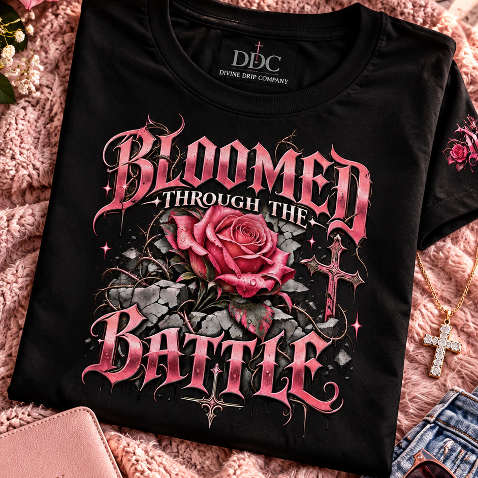 Bloomed Through the Battle Women's Christian Graphic T-Shirt
