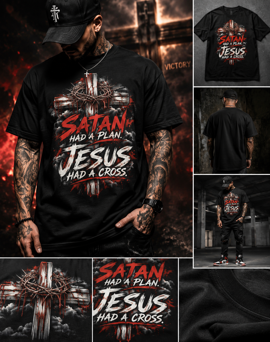 Satan Had a Plan Jesus Had a Cross T-Shirt | Christian Streetwear | Faith Graphic Tee