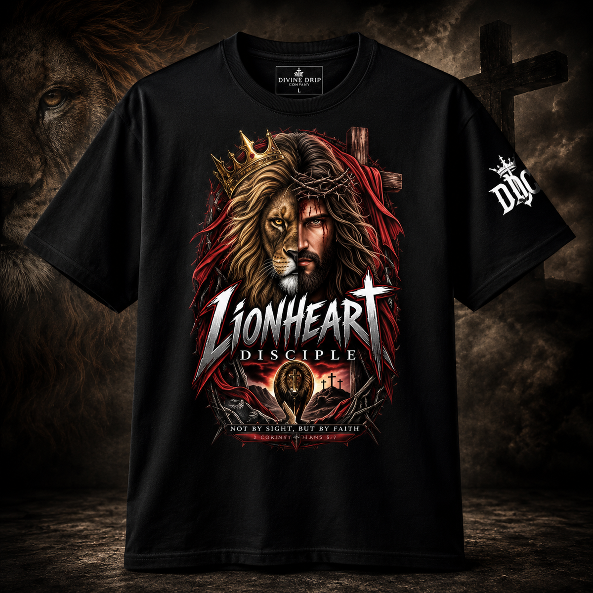 Lionheart Disciple T-Shirt | Christian Lion Jesus Shirt | Faith Based Christian Streetwear