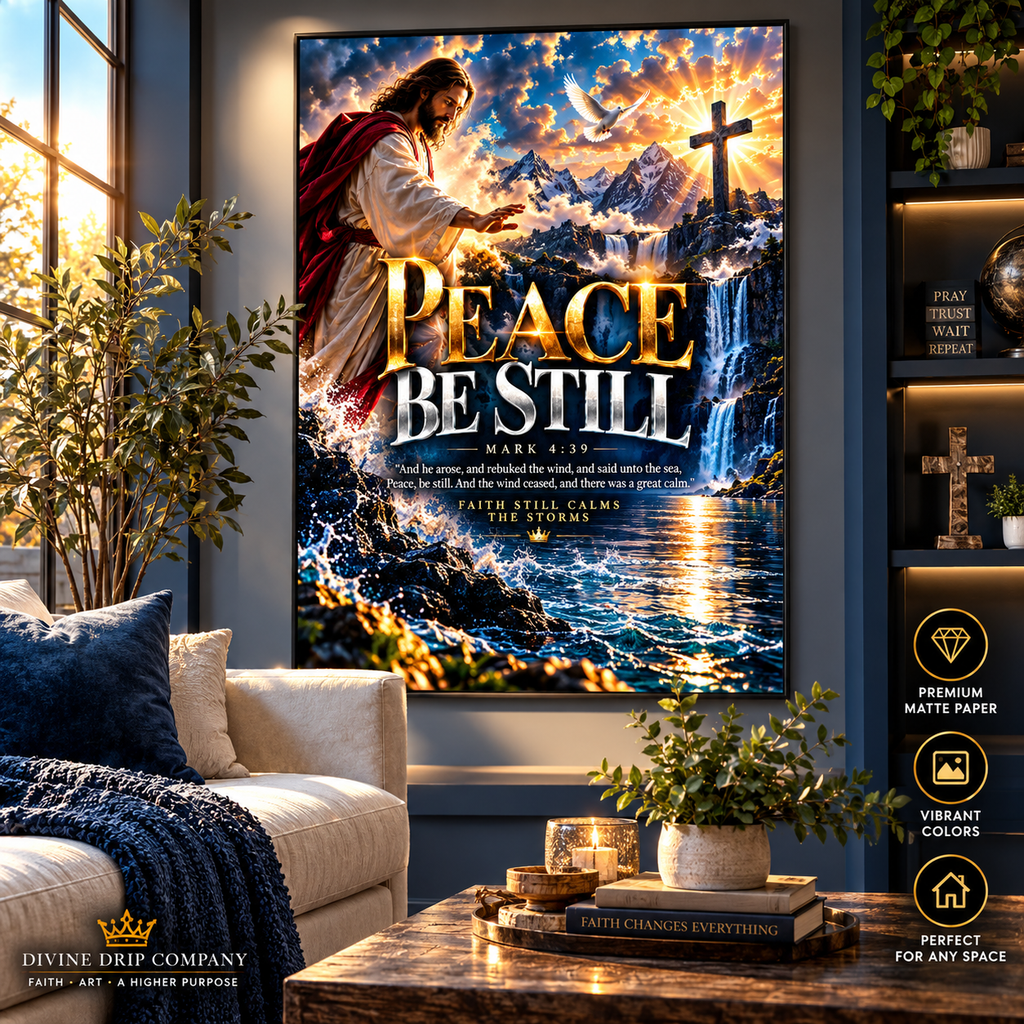 Peace Be Still Christian Wall Art | Mark 4:39 Jesus Poster