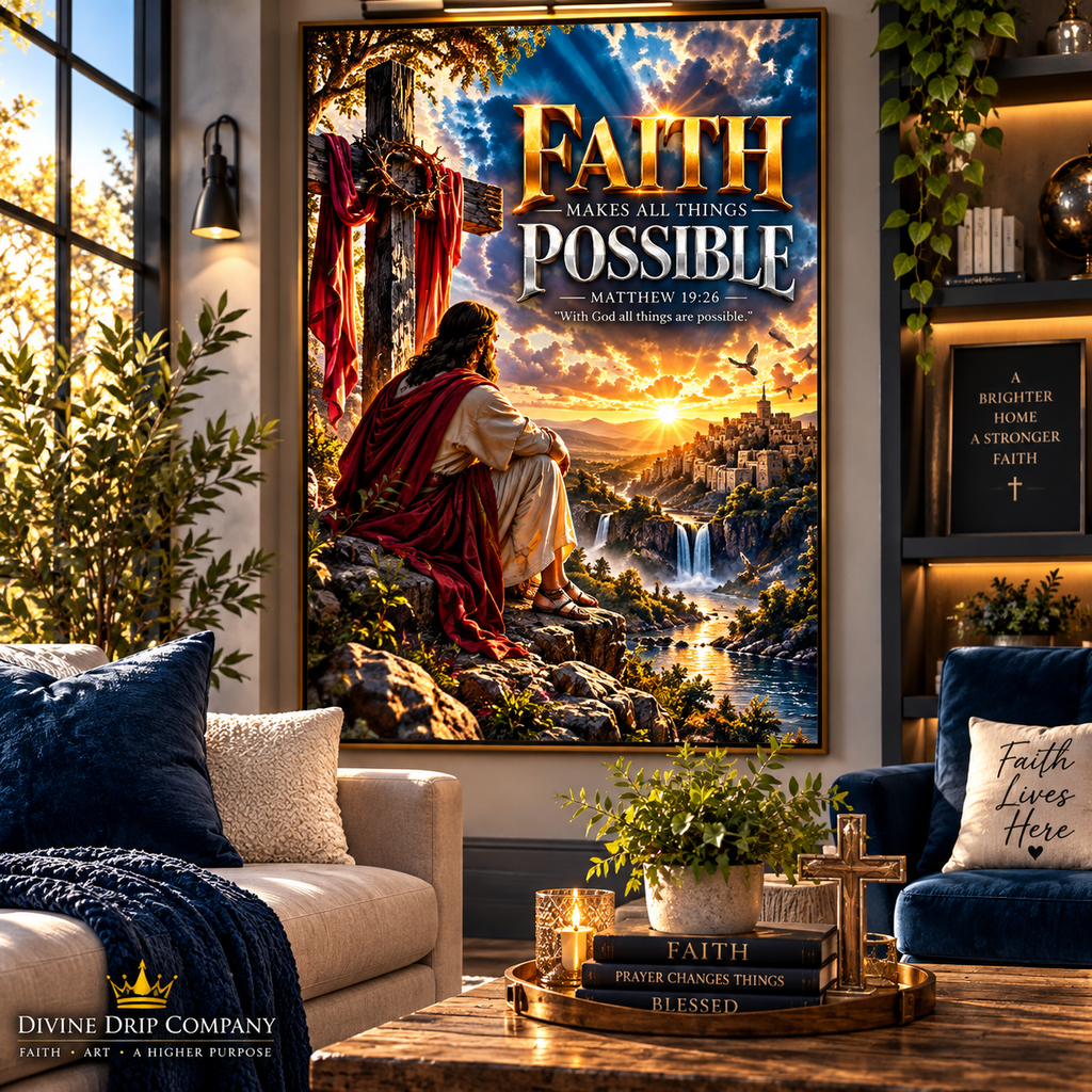Faith Makes All Things Possible Christian Wall Art | Matthew 19:26 Poster