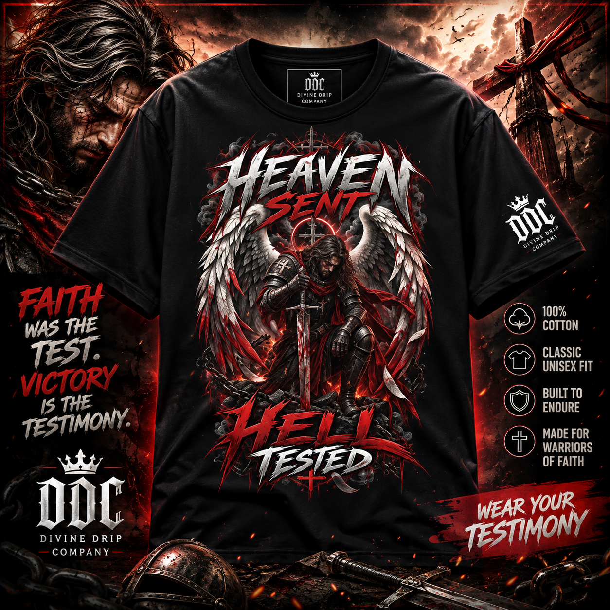 Heaven Sent Hell Tested Christian T-Shirt | Angel Christian Streetwear