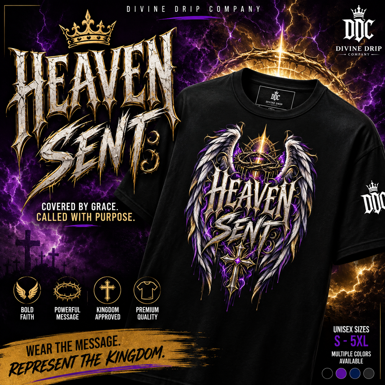 Heaven Sent Christian T-Shirt | Angel Wings Faith Streetwear