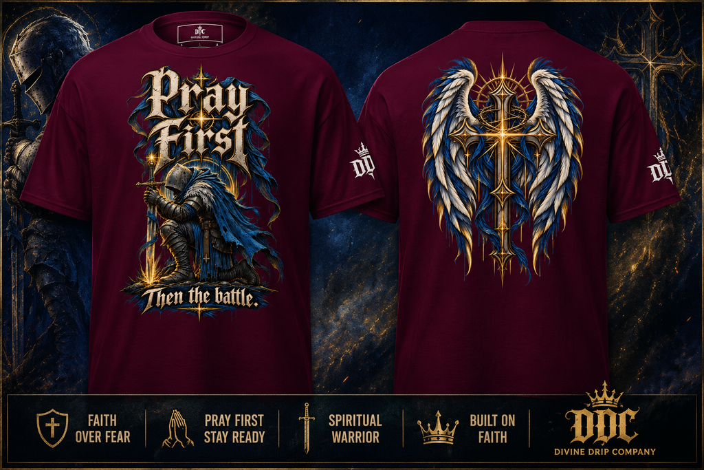 Pray First Then the Battle Christian T-Shirt | Faith Warrior Streetwear