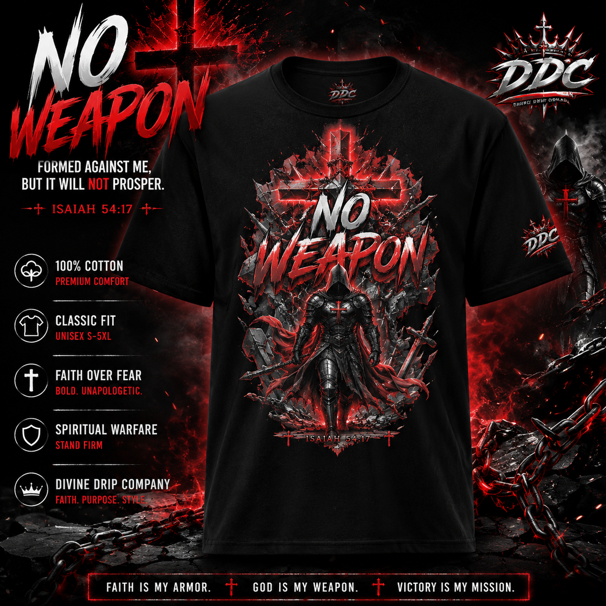 No Weapon Christian T-Shirt | Isaiah 54:17 Faith Streetwear