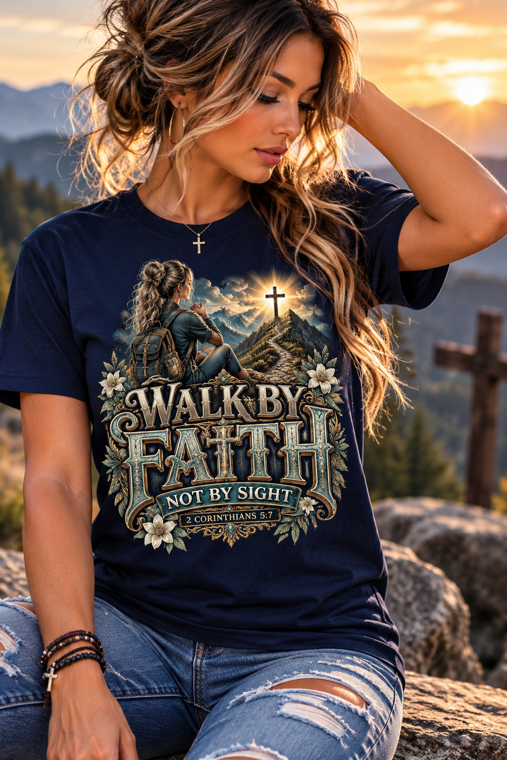 Walk by Faith Christian Women’s T-Shirt | 2 Corinthians 5:7