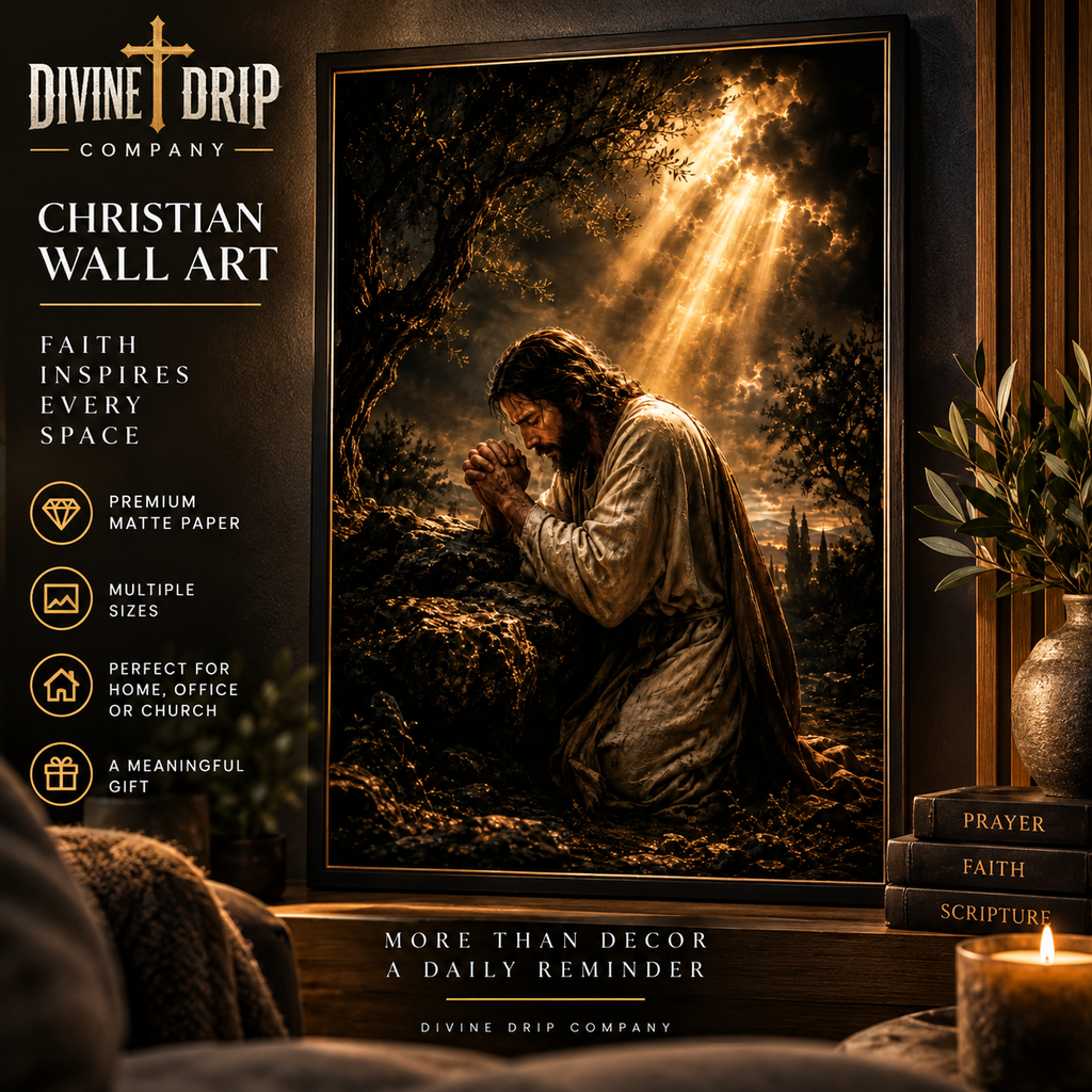 Jesus Praying in Gethsemane Christian Wall Art | Prayer Poster