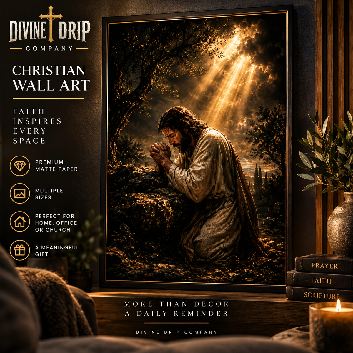 Jesus Praying in Gethsemane Christian Wall Art | Prayer Poster