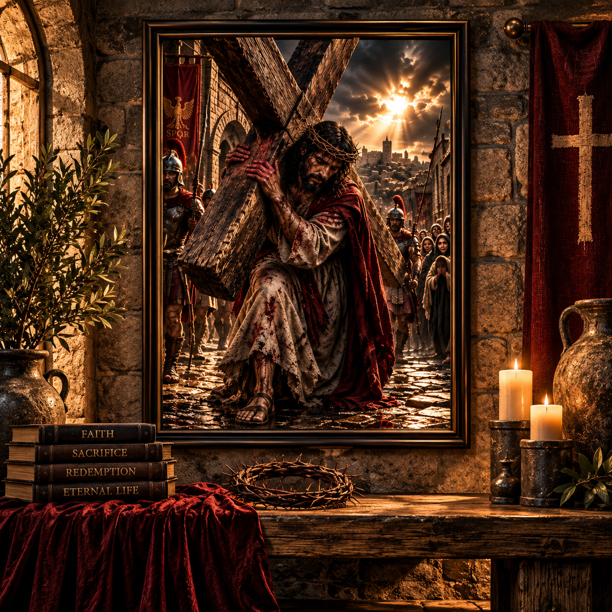 Jesus Carrying the Cross Christian Wall Art | Road to Calvary Poster