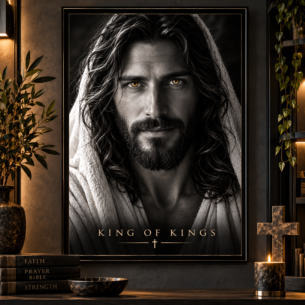 King of Kings Jesus Portrait Christian Wall Art | Black and White Poster