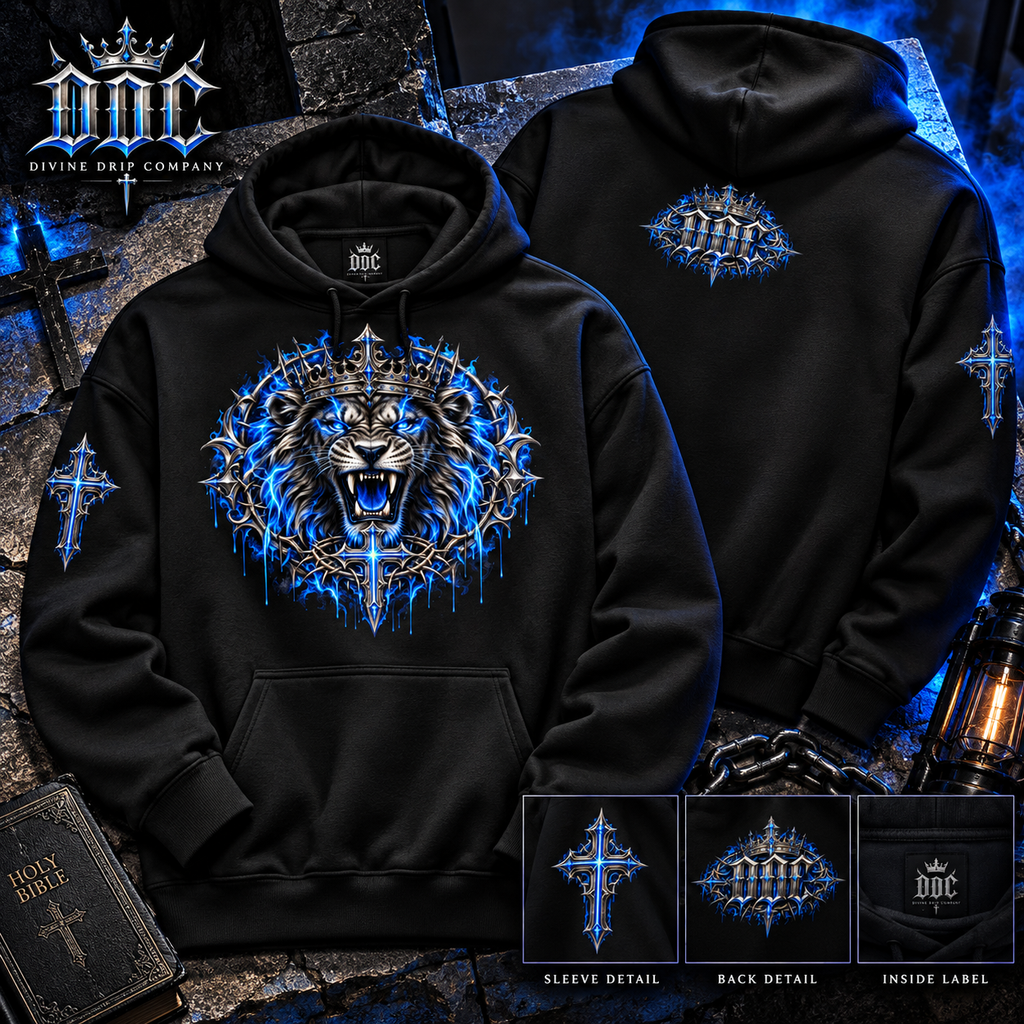 Lion of Judah Electric Blue Christian Pullover Hoodie