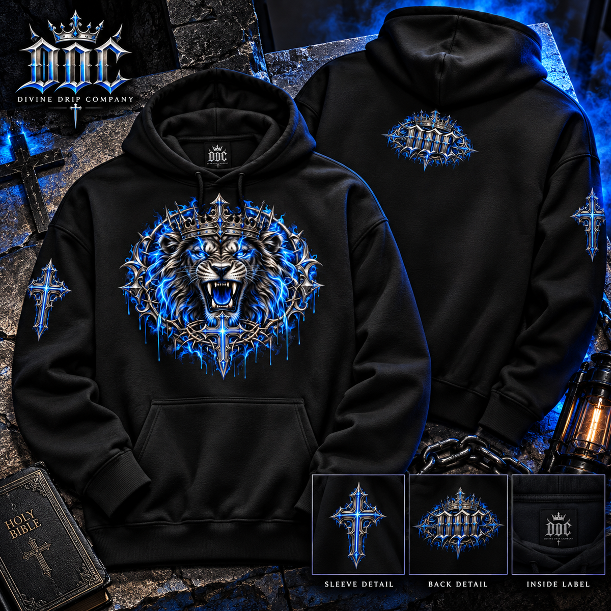 Lion of Judah Electric Blue Christian Pullover Hoodie