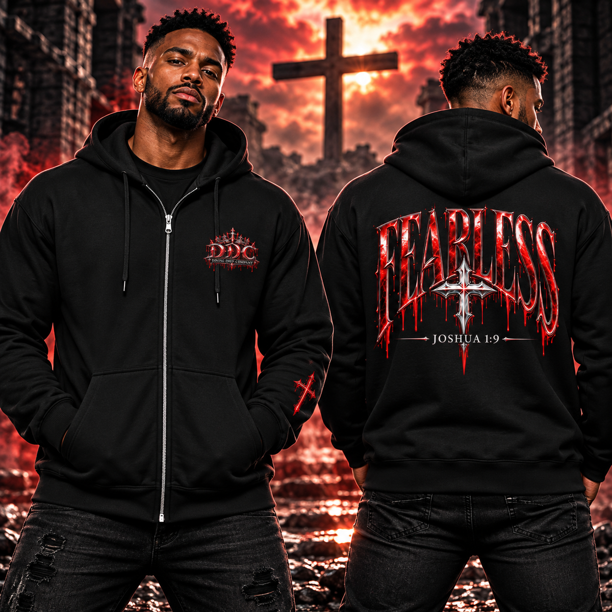 FEARLESS Christian Zip-Up Hoodie | Joshua 1:9