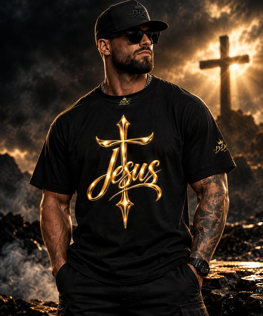 Jesus Cross Minimalist Christian T-Shirt | Gold Faith Shirt
