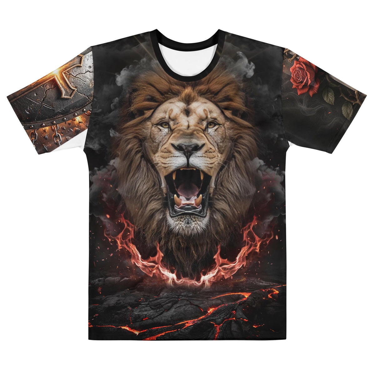 Roaring Lion of Judah T-Shirt, Fiery Christian Streetwear Tee, Biblical Graphic Apparel