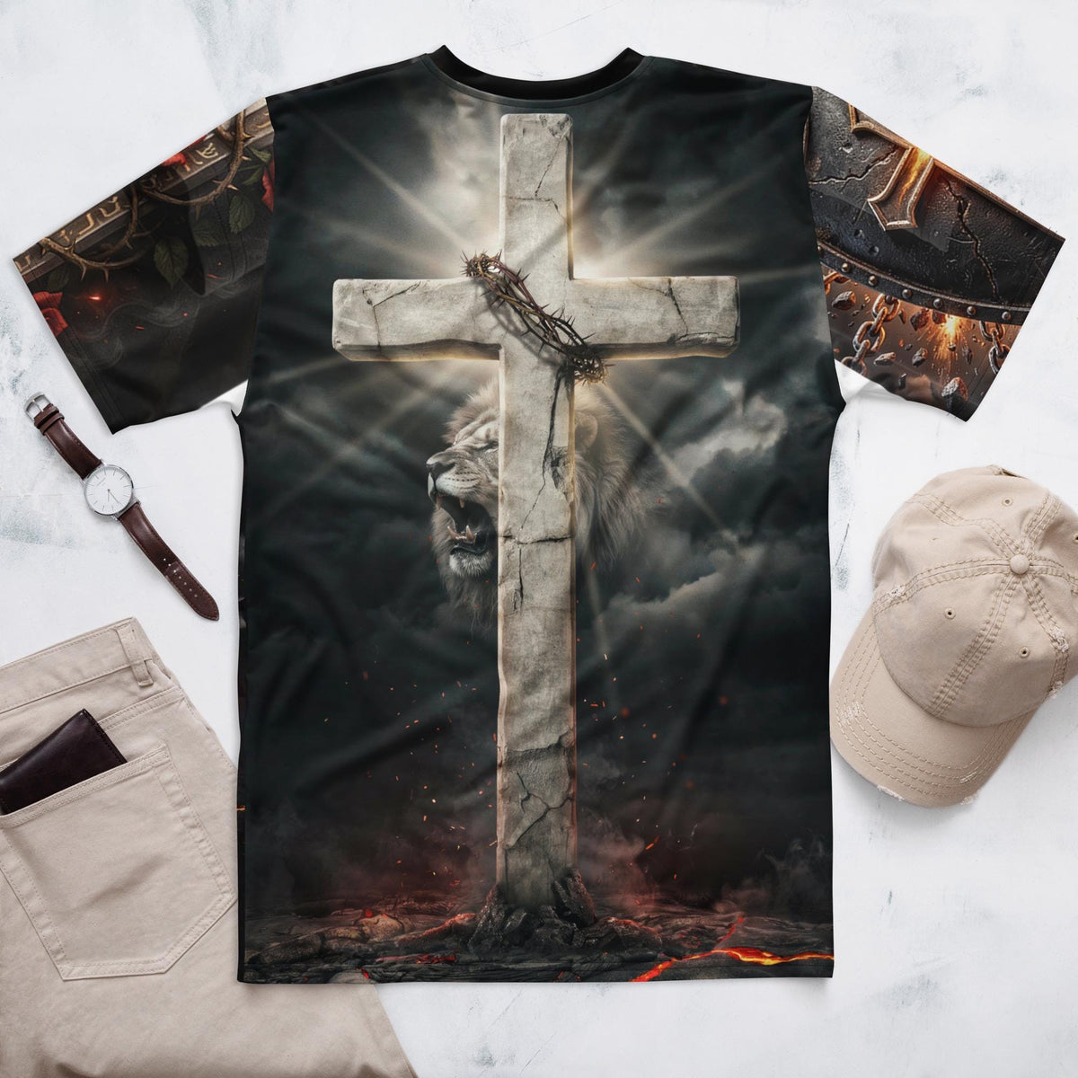 Roaring Lion of Judah T-Shirt, Fiery Christian Streetwear Tee, Biblical Graphic Apparel