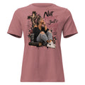 A heathered dusty rose short-sleeve t-shirt with a large graphic print on the front. The graphic features a woman sitting on a Bible next to a cross, with the text 'Not PERFECT - Just FORGIVEN' and 'Ephesians 4:22' in black and pink lettering.